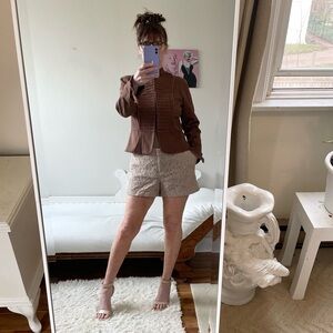 CHOCOLATE BROWN JACKET MILITARY STYLE EYE HOOK CLOSURE COTTON BLEND PETITE